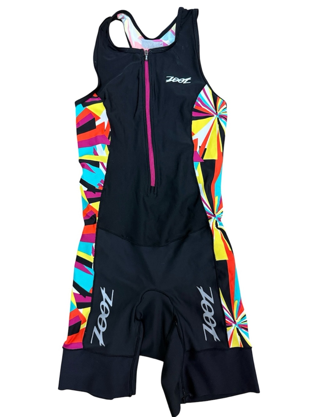 ZOOT WOMEN LTD TRI SLEEVELESS RACERBACK FULL ZIP RACESUIT KALEIDOSCOPE DESIGN XS